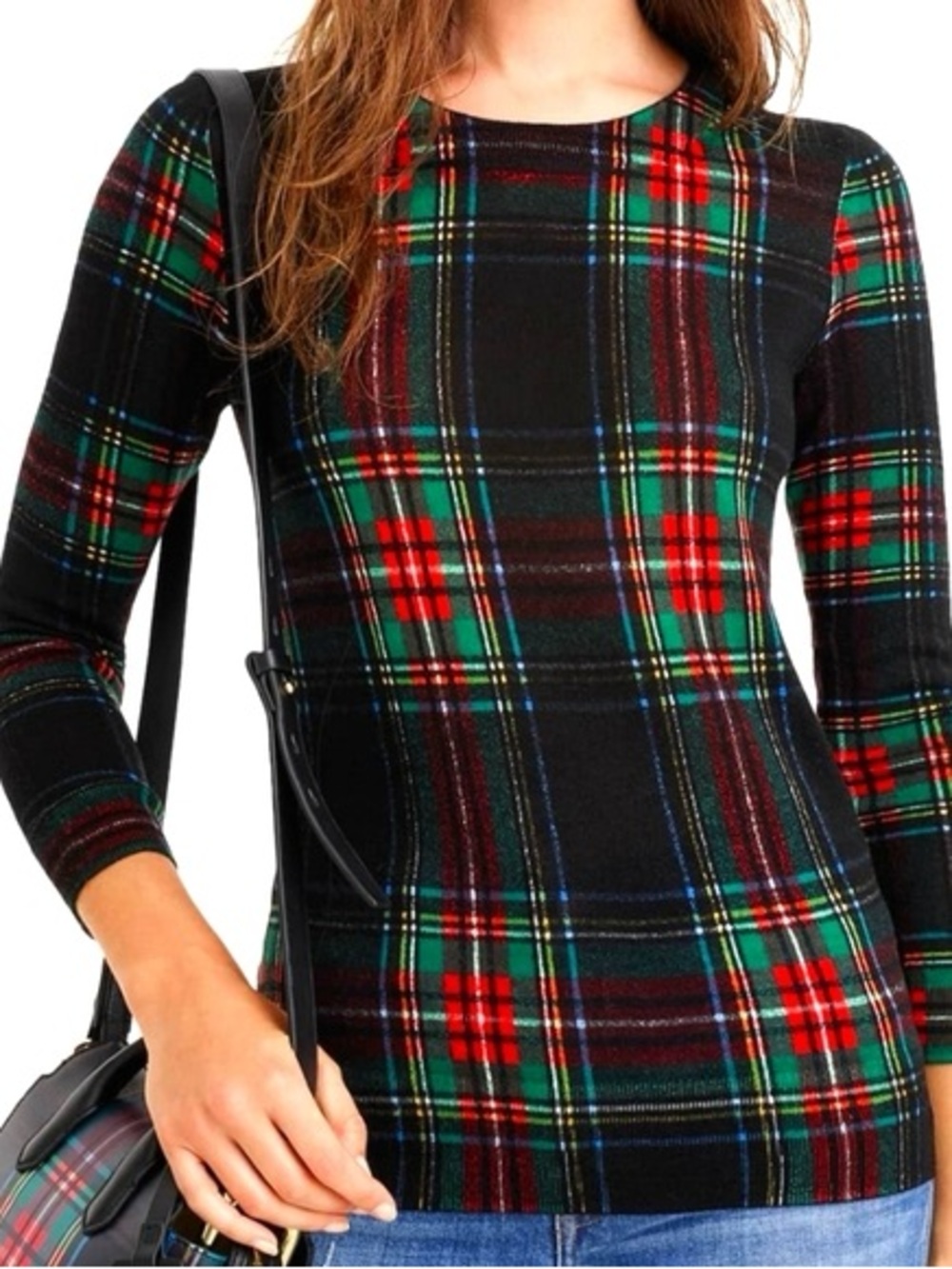 J. Crew Tartan Plaid Merino Wool Lightweight 3/4 Sleeve Sweater